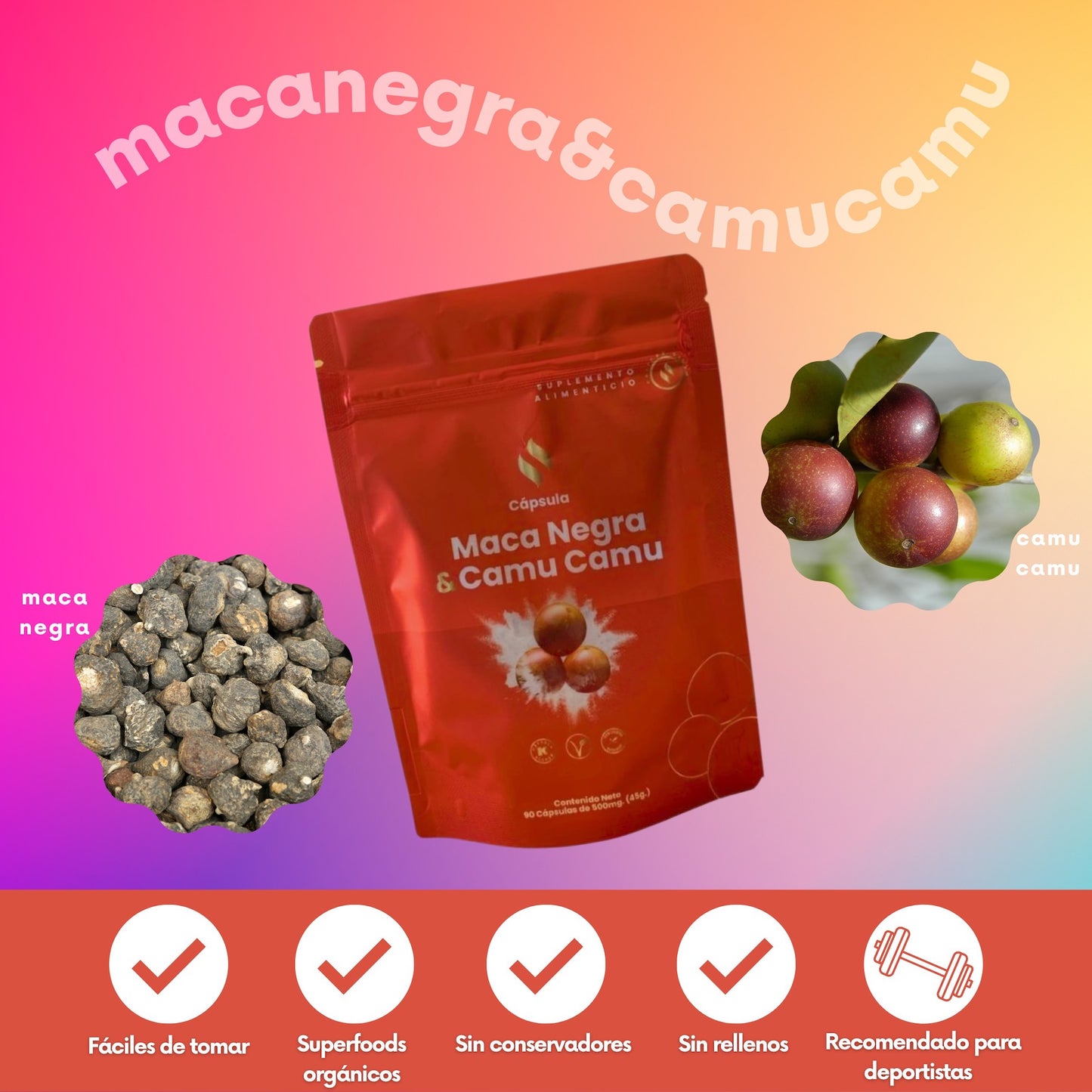 Capsulas de Maca Negra & Camu Camu